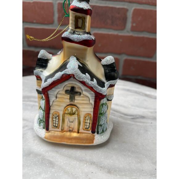 Lot 4 Blown Glass Ornaments Panda Church Santa Tree Glitter Christmas Decor - Picture 6 of 9